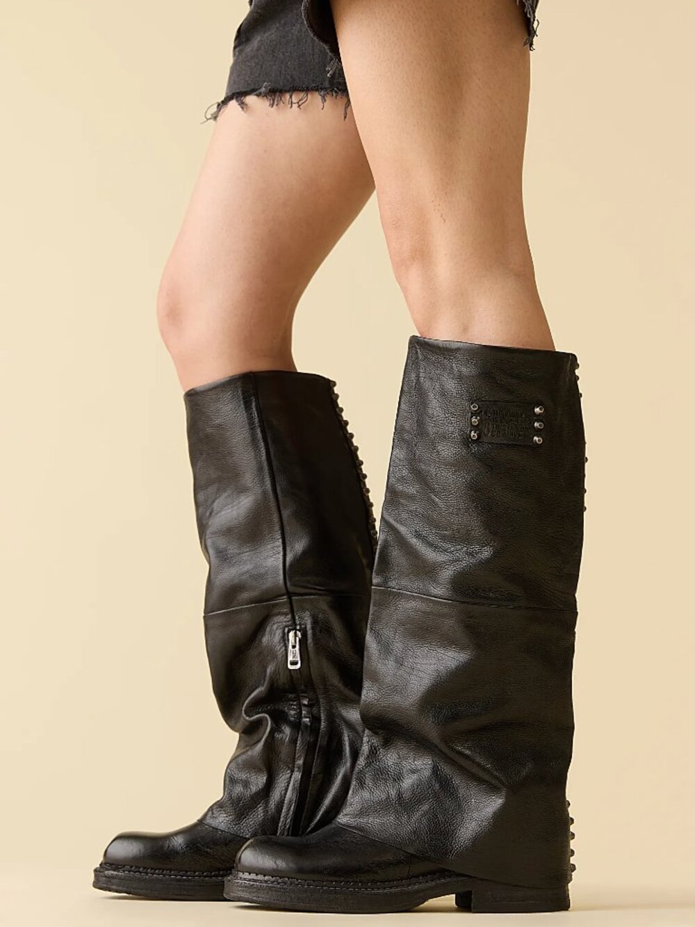 A.S. 98 Verill Black Leather Zipper Over The Knee Boots